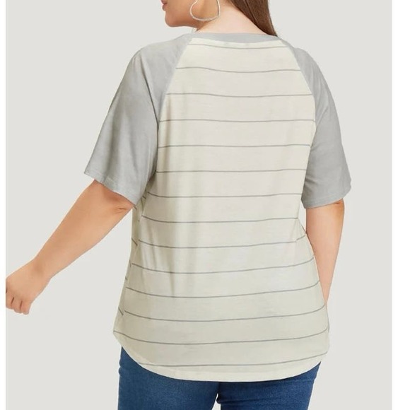 2/$25 Size 22  24 3x • BloomChic • Striped Patched Pocket Raglan Sleeve T-Shirt - Picture 4 of 7
